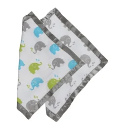 Bacati - Elephants Aqua/Lime/Gray Muslin 2 Pc Security Blankets