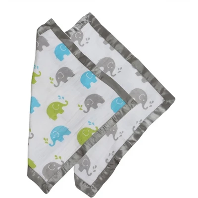 Bacati - Elephants Aqua/Lime/Gray Muslin 2 Pc Security Blankets 3 Bacati - Elephants Aqua/Lime/Gray Muslin 2 Pc Security Blankets