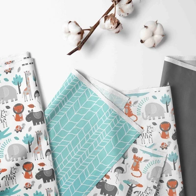 Bacati - Safari Animals Aqua Orange Gray 3 Pc Toddler Bed Sheet Set 3 Bacati - Safari Animals Aqua Orange Gray 3 Pc Toddler Bed Sheet Set