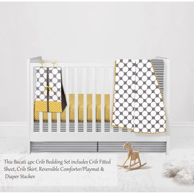 Bacati - Dots Stripes Gray Yellow 4 Pc Crib Bedding Set With Diaper Caddy 4 Bacati - Dots Stripes Gray Yellow 4 Pc Crib Bedding Set With Diaper Caddy - Image 2