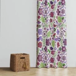 Bacati - Botanical Purple Pearl String Cotton Printed Single Window Curtain Panel