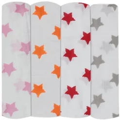 Bacati - Stars Girls Swaddling Muslin Blankets Of 4 (Pink, Orange,Red,Gray) 8 Bacati - Stars Girls Swaddling Muslin Blankets Of 4 (Pink, Orange,Red,Gray) -Bacati GUEST af1454a4 87cb 4e2a 95a1 16c276f10104