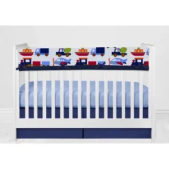 Bacati - Transportation Blue Navy Green Red Orange 10 Pc Crib Bedding Set With Long Rail Guard Cover -Bacati GUEST b61a50bf 33d0 4706 8772 1ec0f9aed381