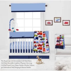 Bacati - Transportation Blue Navy Green Red Orange 10 Pc Crib Bedding Set With Long Rail Guard Cover -Bacati GUEST b88d2f23 450d 40d3 8e2f c22e3176348b