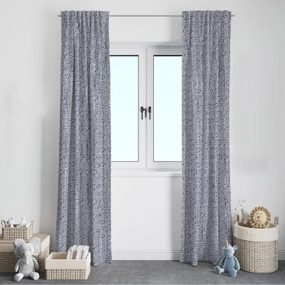 Bacati - Noah Grid Navy Cotton Printed Single Window Curtain Panel 4 Bacati - Noah Grid Navy Cotton Printed Single Window Curtain Panel - Image 2