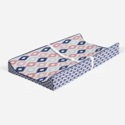 Bacati - Emma Printed Kilim Coral/Mint/Navy Quilted Changing Pad Cover -Bacati GUEST bcf1effa 6cc0 4d74 abc7 4dea91ecce6f