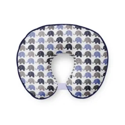 Bacati - 3 Pc Elephants Blue Navy Gray Hugster Feeding & Infant Support Nursing Pillow With 2 Removable Zippered Covers