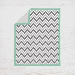 Bacati - Ikat Dots Stripes Mint Grey Muslin Neutral 10 Pc Crib Set With Wall Hangings & Mobile