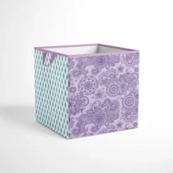 Bacati - Isabella Paisley Aqua/Lilac/Purple Fabric Storage Box/Tote Small