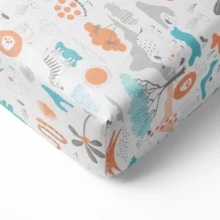 Bacati - Jungle Safari Boys Aqua/Orage Muslin 5 Pc Toddler Bedding Set With Dec Pillow -Bacati GUEST bfa11710 201e 4a67 a8f6 2f24dd538939
