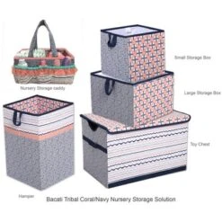 Bacati - Olivia Coral/Navy Collapsible Laundry Hamper -Bacati GUEST c1e85b81 f2ea 42c8 a900 c871906895d6