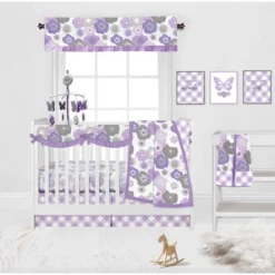 Bacati - Watercolor Floral Purple Gray Long Side Crib Rail Guard Cover -Bacati GUEST c1f88c44 3f3f 4e3c 9071 a6adcbae4763