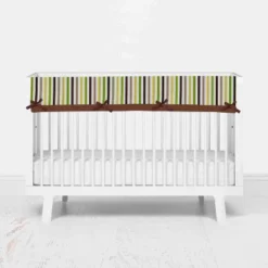 Bacati - Mod Dots/Stripes Long Crib Rail Guard Cover Green/Yellow/Chocolate