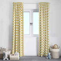 Bacati - Large Dots Yellow Cotton Printed Single Window Curtain Panel