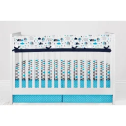 Bacati - Woodlands Aqua/Navy/Gray Boys Cotton Long Crib Rail Guard Cover -Bacati GUEST c7208f92 9f44 4f9c 9c5e 83e0095f2782