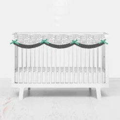 Bacati - Clouds In The City Mint//Gray Long Side Crib Rail Guard Cover