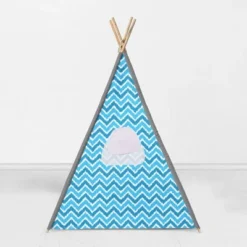 Bacati - Mix N Match Turquoise Gray Chevron Dots Play Tent For Kids/Toddlers, 100% Cotton Percale Fabric Cover -Bacati GUEST c806eeba 5cd9 40e9 8892 7e485810d5c7