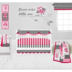 Bacati - Owls Pink/Gray Girls Cotton Long Crib Rail Guard Cover -Bacati GUEST cd7c4134 d826 4991 8820 bb580ef663a9
