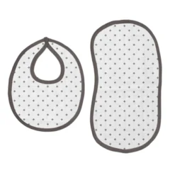Bacati - Mustache/Plus Muslin 4 Pc Set Of Bibs & Burp Cloths Set, Gray -Bacati GUEST cee38332 a358 4dfb 8f5f d69013d8e121