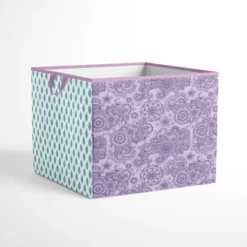 Bacati - Isabella Paisley Aqua/Lilac/Purple Fabric Storage Box/Tote Large