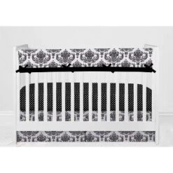 Bacati - Classic Damask Black/Grey/White 6 Pc Crib Bedding Set With Long Rail Guard Cover -Bacati GUEST d1ba7fc6 5708 4472 be84 eb5dae2b7786