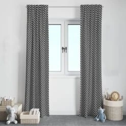 Bacati - Love Black Warp Stripes Cotton Printed Single Window Curtain Panel