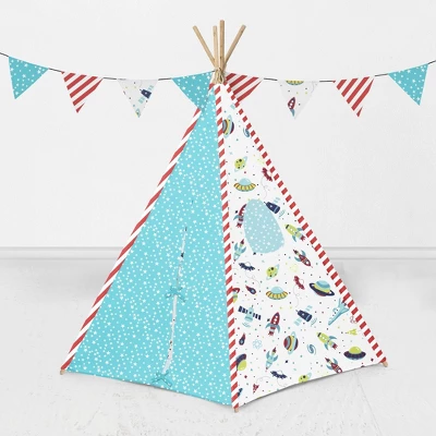 Bacati - Air Space Multicolor Play Tent For Kids/Toddlers, 100% Cotton Percale Fabric Cover 3 Bacati - Air Space Multicolor Play Tent For Kids/Toddlers, 100% Cotton Percale Fabric Cover