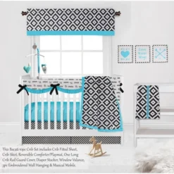 Bacati - Love Aztec Print Black Turquoise 10 Pc Crib Bedding Set With Long Rail Guard Cover -Bacati GUEST db764ad8 c17e 4476 849b ceafdb293729