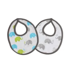 Bacati - Elephants Aqua/Lime/Gray Muslin 4 Pc Set Of Bibs & Burp Cloths Set