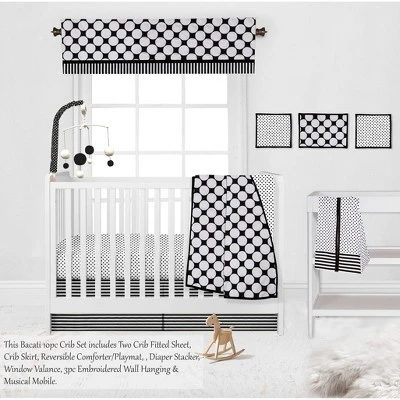 Bacati - Dots Stripes Black/White 10 Pc Crib Bedding Set With 2 Crib Fitted Sheets 5 Bacati - Dots Stripes Black/White 10 Pc Crib Bedding Set With 2 Crib Fitted Sheets - Image 3