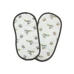 Bacati - Happy Monkeys Gray/Biege Muslin 4 Pc Set Of Bibs & Burp Cloths Set