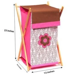 Bacati - Damask Pink/Choco Laundry Hamper With Wooden Frame