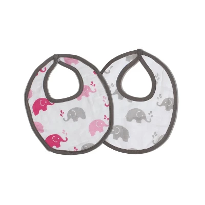 Bacati - Elephants Pink/Gray Muslin 4 Pc Set Of Bibs & Burp Cloths Set 3 Bacati - Elephants Pink/Gray Muslin 4 Pc Set Of Bibs & Burp Cloths Set