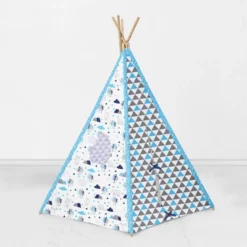 Bacati - Woodlands Aqua/Navy/Gray Play Tent For Kids/Toddlers, 100% Cotton Percale Fabric Cover -Bacati GUEST dfe58483 c62f 423a 8701 83587c811665