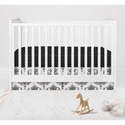 Bacati - Classic Damask Black/Grey/White 6 Pc Crib Bedding Set With Long Rail Guard Cover -Bacati GUEST e1a2e555 e6a9 4bc3 b843 dc4a3f2e2acc
