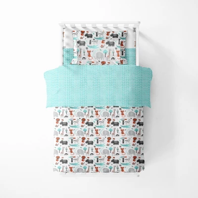 Bacati - Safari Animals Aqua Orange Gray 3 Pc Toddler Bed Sheet Set 8 Bacati - Safari Animals Aqua Orange Gray 3 Pc Toddler Bed Sheet Set - Image 6