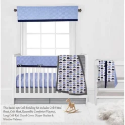 Bacati - Elephants Blue/Navy/Gray 6 Pc Crib Bedding Set With Long Rail Guard Cover -Bacati GUEST e32c009d a981 440b 93af 471c90b2d270