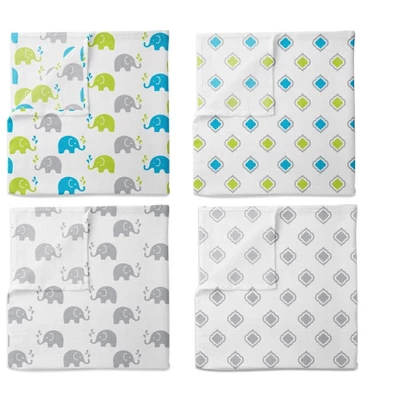 Bacati - Elephants Aqua/Lime/Gray Muslin Swaddling Blankets Set Of 4 3 Bacati - Elephants Aqua/Lime/Gray Muslin Swaddling Blankets Set Of 4