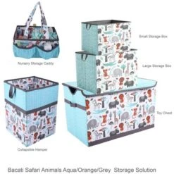 Bacati - Safari Animals Aqua/Orange/Gray Collapsible Laundry Hamper -Bacati GUEST e5930365 866e 4d3b 8e6a 95089ad6b10a