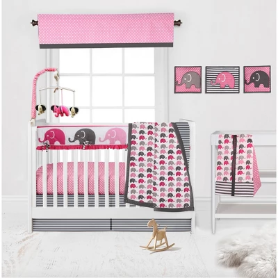 Bacati - Elephants Crib Rail Guard Covers Pink/Gray Set Of 2 Small Side 5 Bacati - Elephants Crib Rail Guard Covers Pink/Gray Set Of 2 Small Side - Image 3