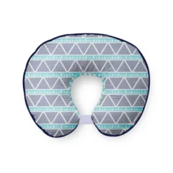 Bacati 12 Bacati - 3 Pc Liam Aztec Aqua/Navy Large Triangles Muslin Hugster Feeding & Infant Support Nursing Pillow With 2 Removable Zippered Covers