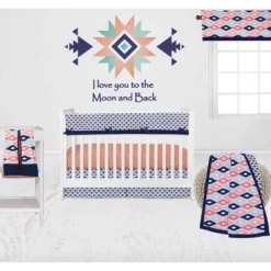 Bacati - Emma Coral Mint Navy 6 Pc Crib Bedding Set With Long Rail Guard Cover -Bacati GUEST f42aee66 2c02 4d4b 9bb0 505d65c27e8a